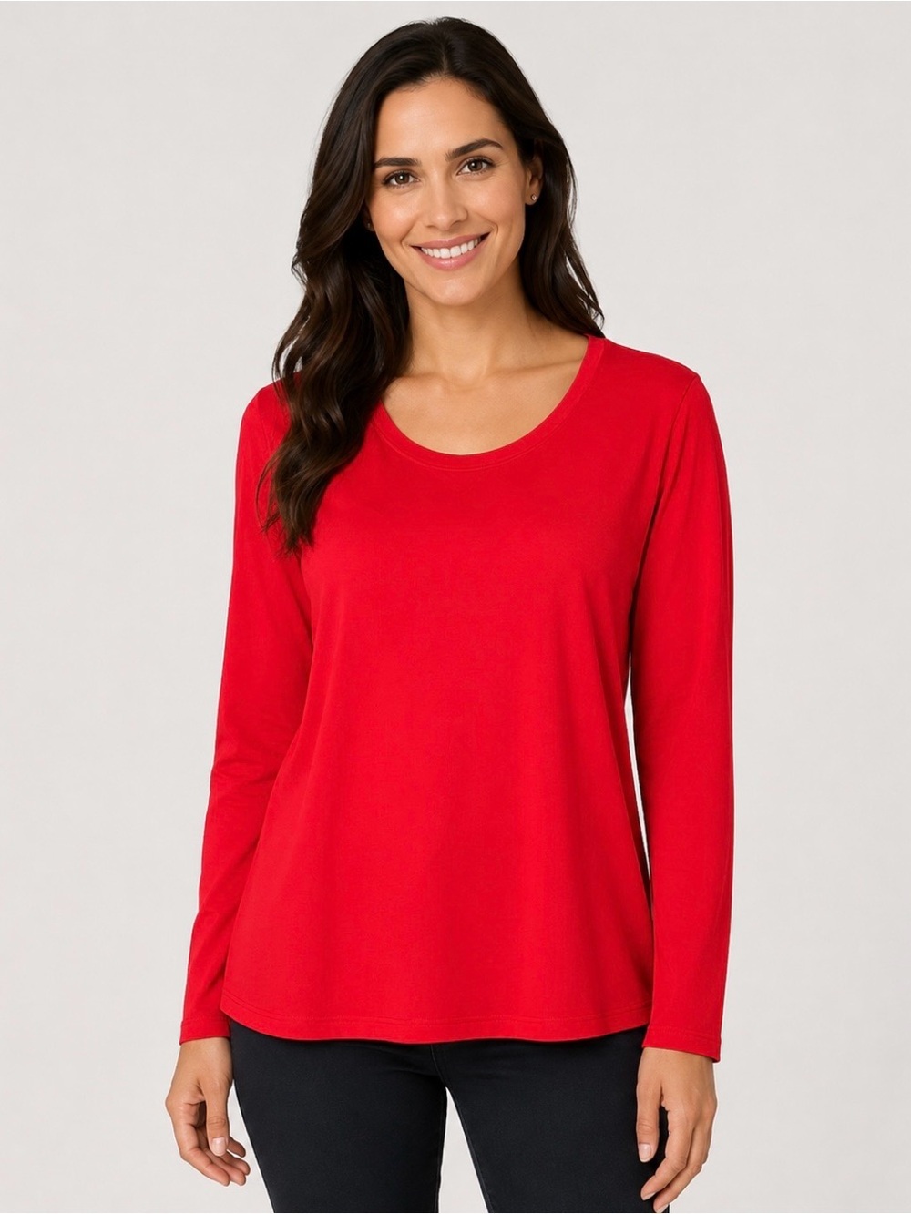 LANDSEND Women’s Tall Cotton Blend Lightweight Long Sleeve High Scoop Neck Tee